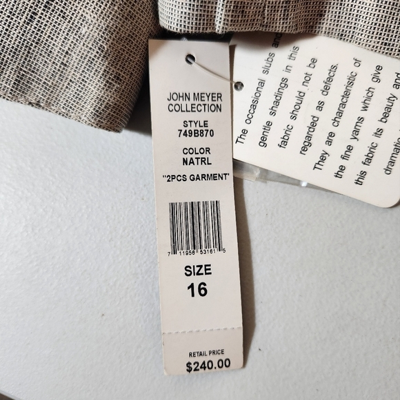 John Meyer Collection Linen Blend Tan Utility Blazer Jacket w/Belt-Size 16 NWT - Picture 10 of 11